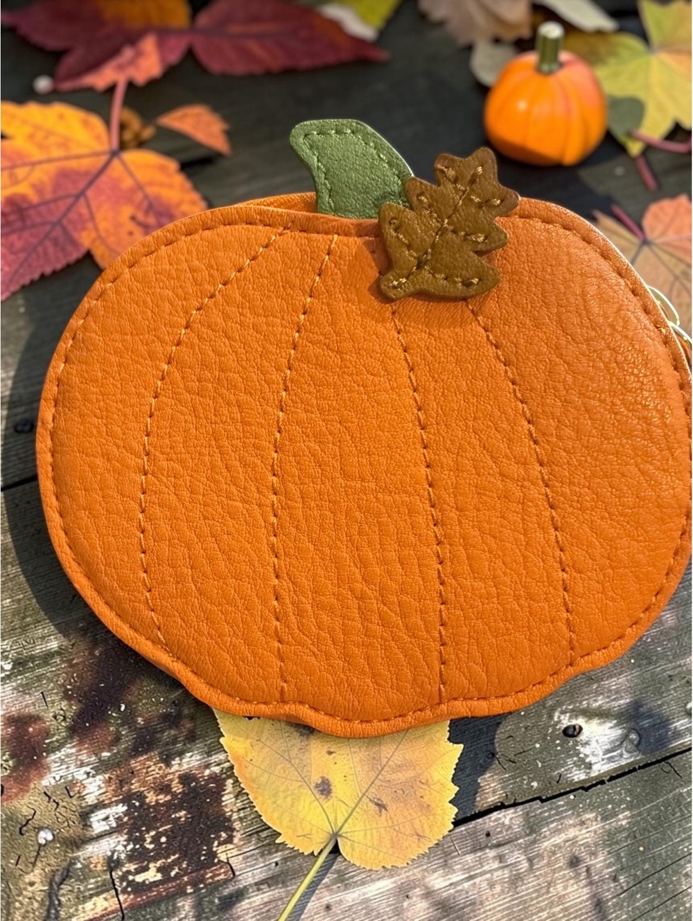 LC Lauren Conrad Pumpkin Coin Purse Orange Fall Halloween Novelty Zip Pouch